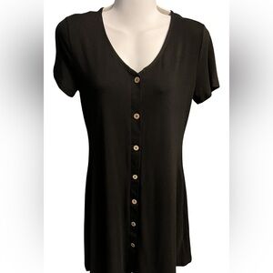 Many Dress black short sleeve V-neck button-down above the knee dress. NWT